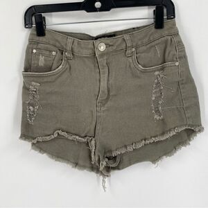 Cali Women’s Distressed Ultra High Rise Green Denim Booty Shorts size 9